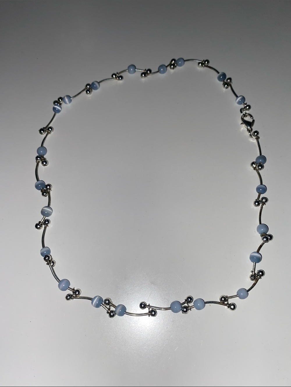 Y2K Silver Beaded Blue Necklace